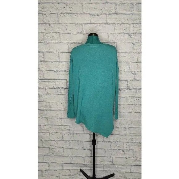 SOFT Surroundings Womens Tunic Top Blue Heathered Asymmetric Hem Stretch Knit L - Picture 2 of 6